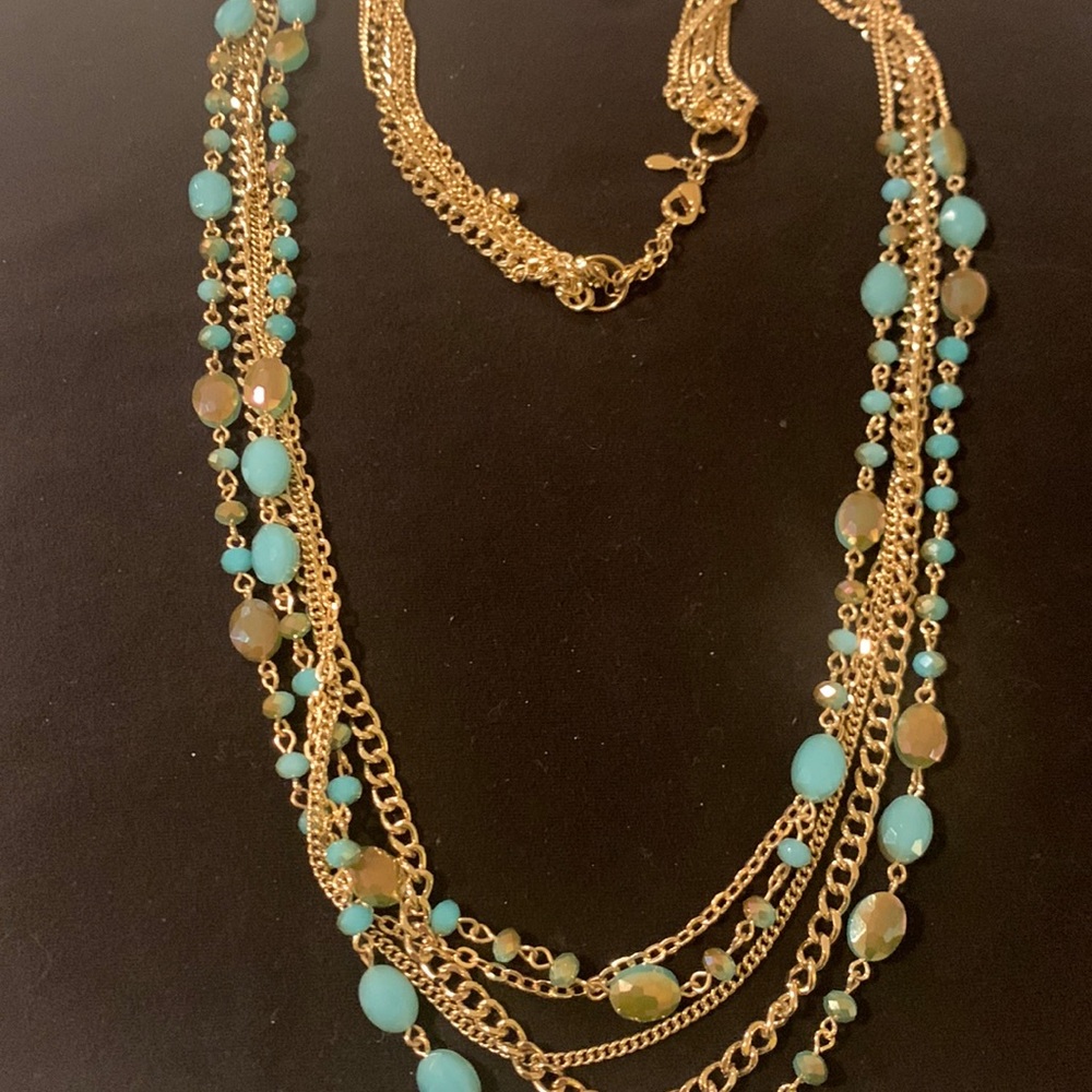 Premier Designs Multi Strand "Belize" Opalescent Blue Glass Bead‎ 36" Necklace
